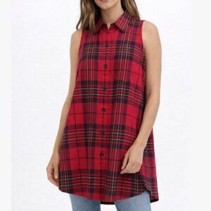 DKNY Red Plaid Sleeveless Shirt Dress Tunic Vest Women 4 Grunge Rock Retro 90s